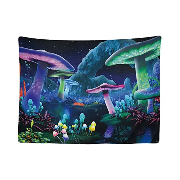 Ulticool - Psychedelische Paddenstoel Hemel - Tapestry Mushroom Bos Figuren Decoratie Paddo's - Magic Mushroom Glow In The Dark - Fluor Neon thumbnail