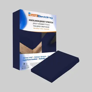 Premium Home Bedding-hoeslaken-jersey-100% Katoen -stretch-1Persoons-80x200+30cm Hoekhoogte- Donkerblauw