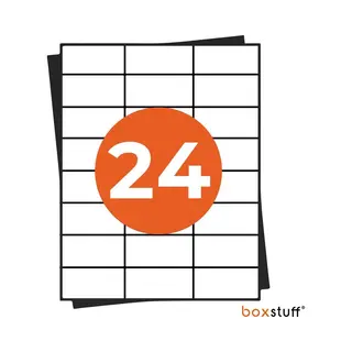Boxstuff A4 Stickervellen - Adres Etiketten Stickers - Geschikt Inktjet En Laser Printers - 24 Per Vel - 70x36mm