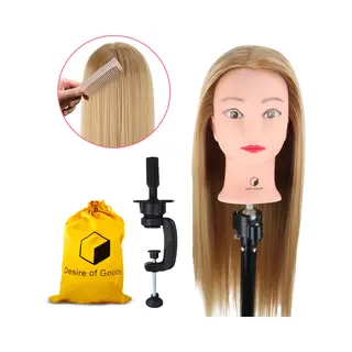 Desire Of Goods Oefenhoofd Kappershoofd - Kappop Voor Kinderen - Donkerblond Haar - Met Tafelklem - 70 Cm