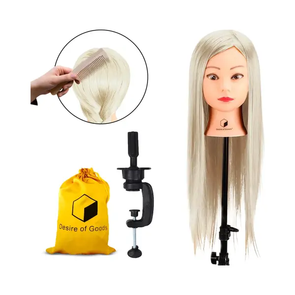 Desire Of Goods Oefenhoofd Kappershoofd - Kappop Voor Meisjes - Kaphoofd - Witblond Haar - Met Tafelklem - 70 Cm thumbnail
