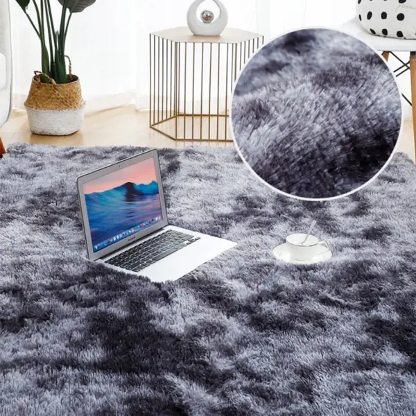 Happyment® Zacht Fluffy Vloerkleed - Hoogpolig Tapijt - Wasbaar - Tapijten Woonkamer, Slaapkamer, Kinderkamer - Donker Grijs - 140x200 Cm - thumbnail