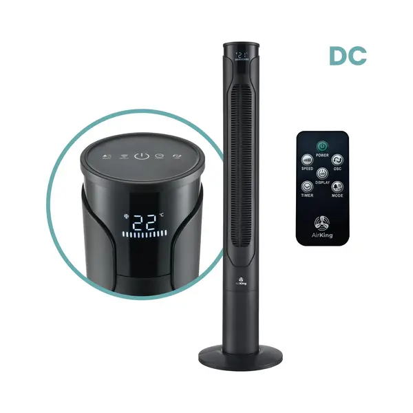 AirKing Turmventilator 117cm Extra Leiser Dc-Motor 12 Modi Mit Fernbedienung - Ventilator Dimmbarer Led-Bildschirm Schwarz AKTN117BK-Dc thumbnail