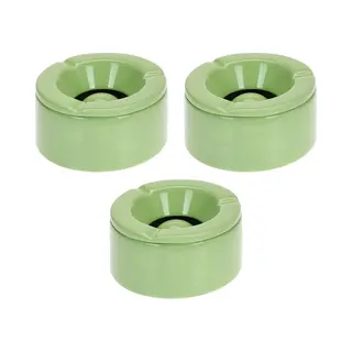Stormasbak - Set Van 3x Stuks - Terras Asbakken - Groen - 12 X 6 Cm - Dolomiet Kunststeen - Asbakken Voor Buiten - Tuin