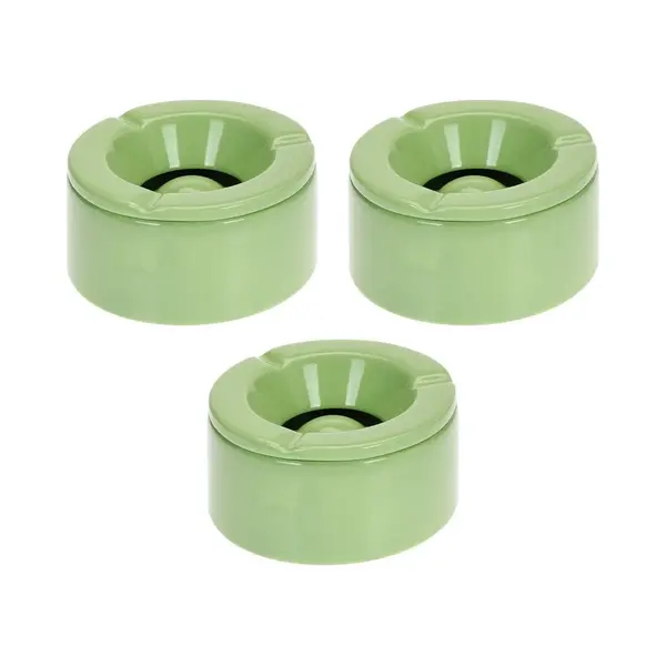 Stormasbak - Set Van 3x Stuks - Terras Asbakken - Groen - 12 X 6 Cm - Dolomiet Kunststeen - Asbakken Voor Buiten - Tuin thumbnail