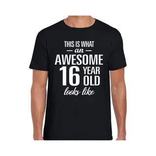 Bellatio Decorations Awesome 16 Years - Geweldig 16 Jaar Cadeau T-shirt - Zwart - Voor Heren - Verjaardag Cadeau - Korte Mouwen M