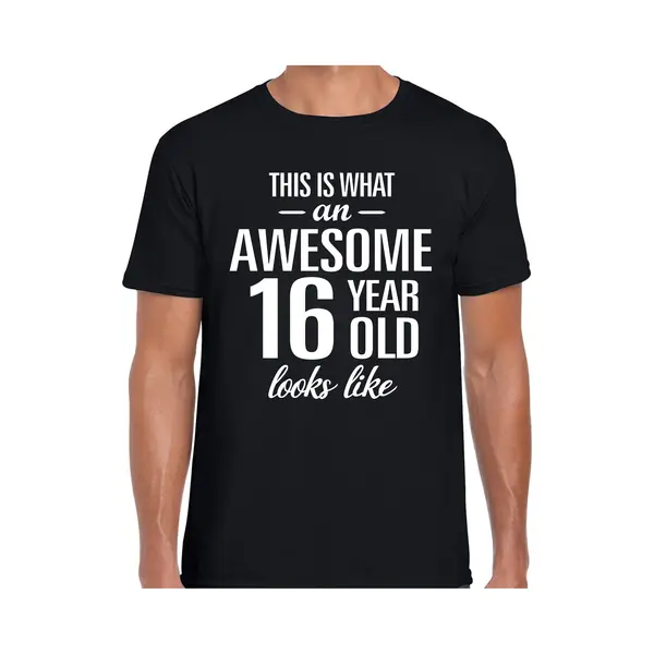 Bellatio Decorations Awesome 16 Years - Geweldig 16 Jaar Cadeau T-shirt - Zwart - Voor Heren - Verjaardag Cadeau - Korte Mouwen M thumbnail