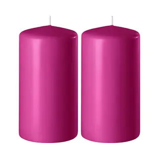 Enlightening Candles 2x Fuchsia Roze Cilinderkaarsen/stompkaarsen 6 X 15 Cm 58 Branduren - Geurloze Kaarsen Fuchsia Roze - Woondecoraties