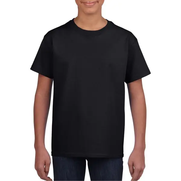 Gildan Zwart Basic T-shirt Met Ronde Hals Voor Kinderen Unisex- Katoen - 145 Grams - Zwarte Shirts / Kleding Voor Jongens En Meisjes 104/110 thumbnail