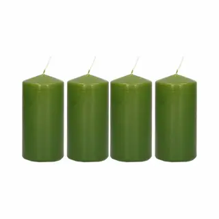 Trend Candles Cilinderkaars/stompkaars - 4x - Olijfgroen - 5 X 10 Cm - 23 Branduren - Met Brandvertragende Folie