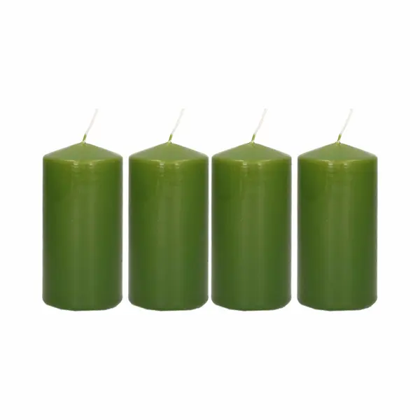 Trend Candles Cilinderkaars/stompkaars - 4x - Olijfgroen - 5 X 10 Cm - 23 Branduren - Met Brandvertragende Folie thumbnail