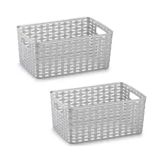Plasticforte Opbergmand - 2x - Kastmand - Rotan Kunststof - Zilver - 10 Liter - 22 X 33 X 16 Cm