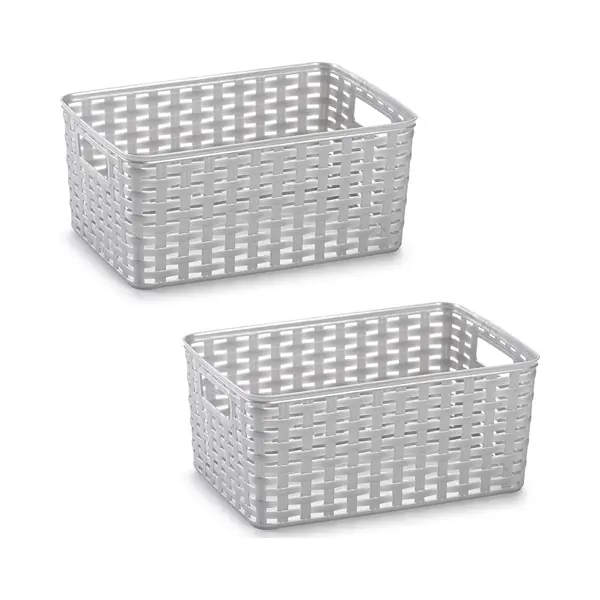 Plasticforte Opbergmand - 2x - Kastmand - Rotan Kunststof - Zilver - 10 Liter - 22 X 33 X 16 Cm thumbnail