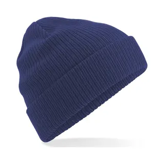 Beechfield Gebreide Organic Beanie Wintermuts In Het Donkerblauw Voor Heren - Herenmutsen - 100% Katoen - Biologisch