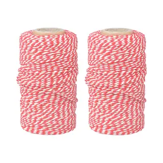 Keuken Bindtouw - 2x 100 Meter - Rood/wit - Katoenen Bakkerstouw Op Rol - Baktouw/slagerstouw