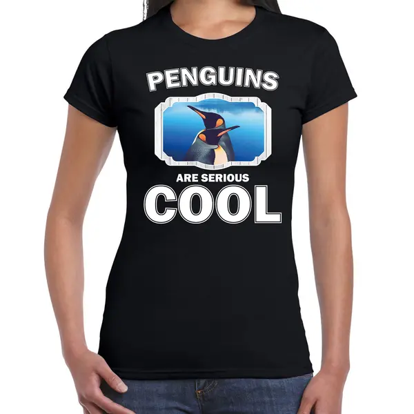 Bellatio Decorations Dieren Pinguins T-shirt Zwart Dames - Penguins Are Serious Cool Shirt - Cadeau T-shirt Pinguin/ Pinguins Liefhebber Xs thumbnail