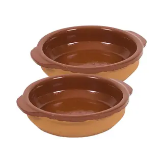 Gerimport Tapas Bakje/schaaltje - 2x - San Sebastian - Met Handvat - 15 Cm - Aardewerk - Bruin