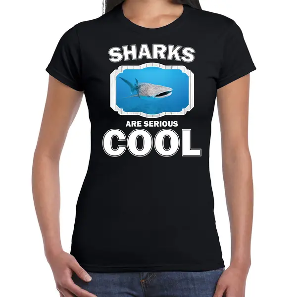 Bellatio Decorations Dieren Haaien T-shirt Zwart Dames - Sharks Are Serious Cool Shirt - Cadeau T-shirt Walvishaai/ Haaien Liefhebber Xl thumbnail