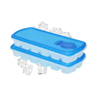 Forte Plastics Plasticforte IJsblokjesvorm - 2x - Met Deksel - 12 Ijsklontjes - Kunststof - Blauw