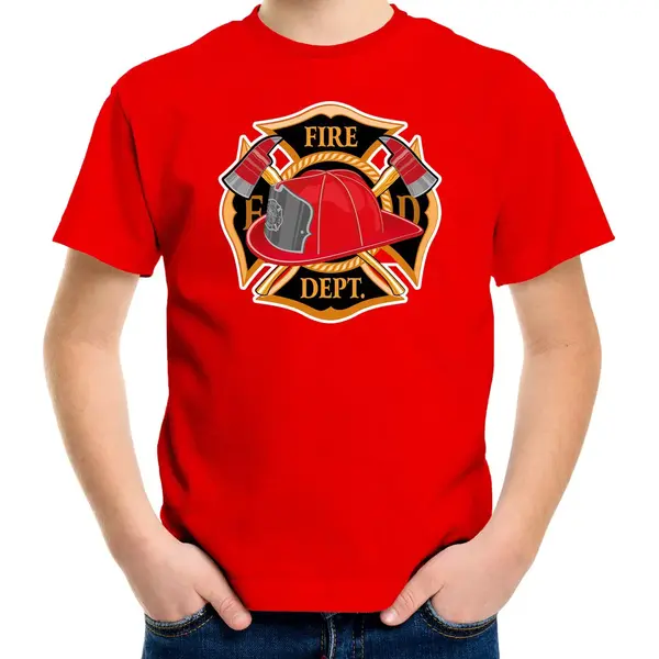 Bellatio Decorations Brandweer Logo Verkleed T-shirt - Rood - Jongens En Meisjes - Brandweer / Brandweerman - Verkleedkleding / Kostuum 158/164 thumbnail