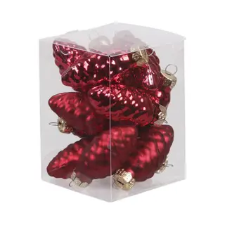 Othmar Decorations 12x Dennenappel Kersthangers/kerstballen Rood Van Glas - 6 Cm - Mat/glans - Kerstboomversiering