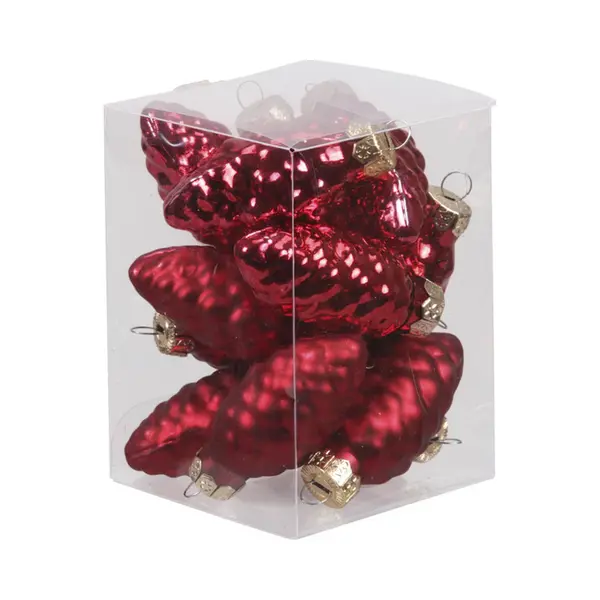Othmar Decorations 12x Dennenappel Kersthangers/kerstballen Rood Van Glas - 6 Cm - Mat/glans - Kerstboomversiering thumbnail