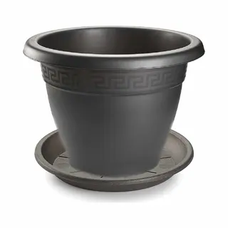 Forte Plastics 1x Stuks Bloempotten Met Onder Opvangschaal In Kleur Antraciet Grijs - Rond Diameter 50 Cm - Plantenpotten/bakken