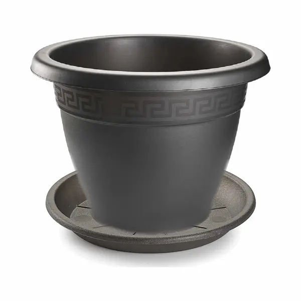 Forte Plastics 1x Stuks Bloempotten Met Onder Opvangschaal In Kleur Antraciet Grijs - Rond Diameter 50 Cm - Plantenpotten/bakken thumbnail