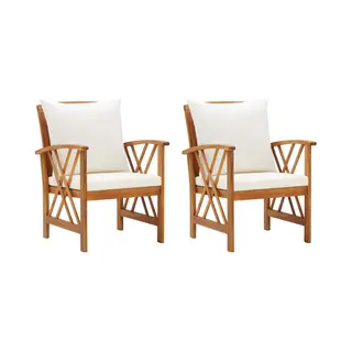 VidaXL 310267 Gartenstuhl Terrasse Gepolsterter Sitz Akazienholz Cremefarben, Weiß