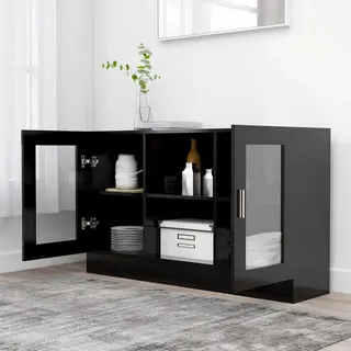 Vitrine Cabinet Black 120x30.5x70 Cm Engineered Wood Vidaxl