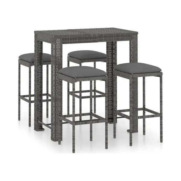 VidaXL 5-tlg. Gartenbar-Set Mit Kissen Poly Rattan Grau thumbnail