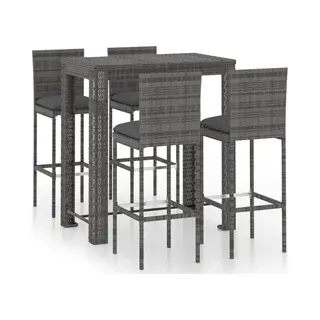 VidaXL 5-tlg. Gartenbar-Set Mit Kissen Poly Rattan Grau