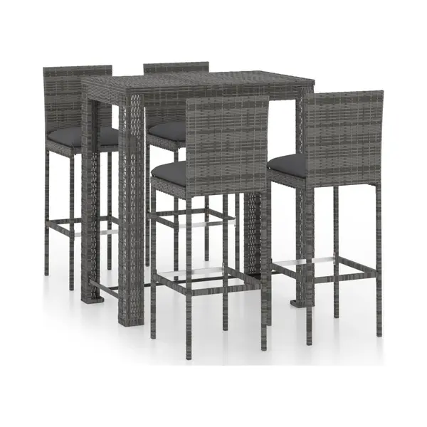 VidaXL 5-tlg. Gartenbar-Set Mit Kissen Poly Rattan Grau thumbnail