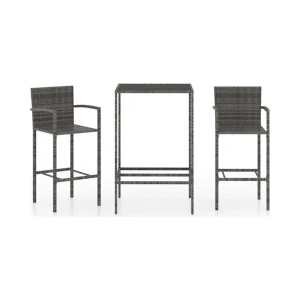 3-tlg. Gartenbar-set Poly Rattan Grau - Vidaxl thumbnail