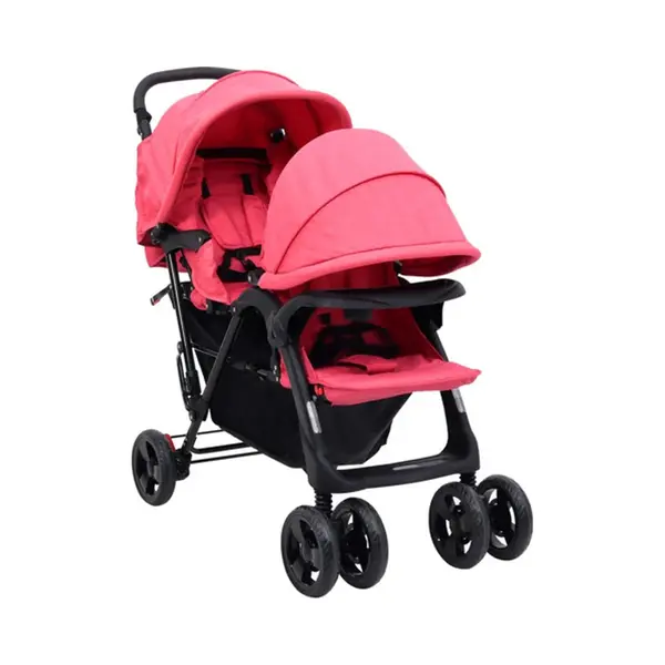VidaXL Tweelingkinderwagen Tandem Staal Rood thumbnail