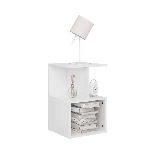 VidaXL Bedside Cabinets Set Of 2- High Gloss White Engineered Wood - Contemporary Style Nightstands With Open Compartments 35x35x55 Cm thumbnail