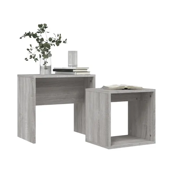 VidaXL Nesting Coffee Tables Set Of 2 In Grey Sonoma, Engineered Wood Construction, Versatile Side Tables For Living Room And Bedroom thumbnail
