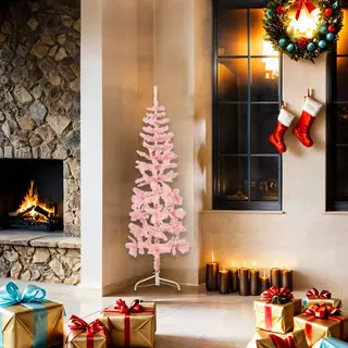 VidaXL - Kunstkerstboom - Half - Met - Standaard - Smal - 150 - Cm - Roze