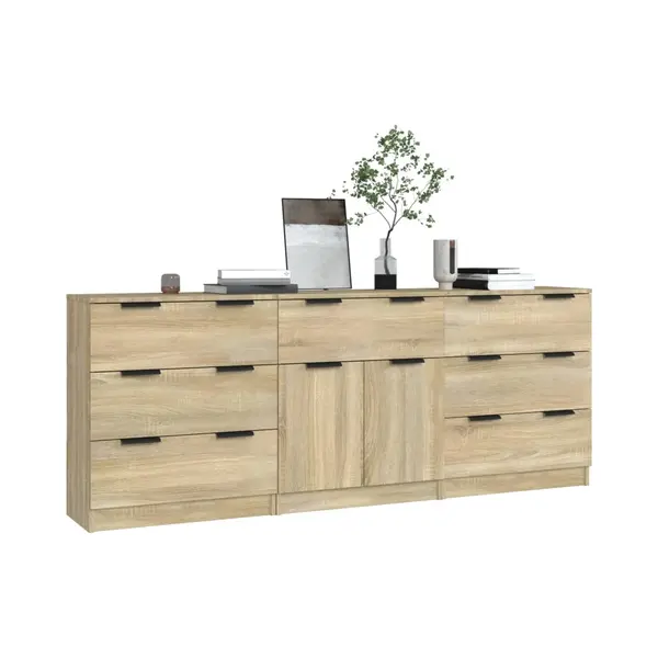 3 Piece Sideboards Sonoma Oak Engineered Wood Vidaxl thumbnail