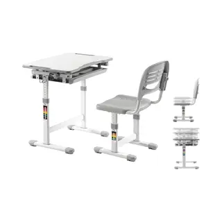 Vdd Gaming Kinderbureau - Ergonomische Bureaustoel - Hoogte Verstelbaar - Grijs/Wit (set Van 2)