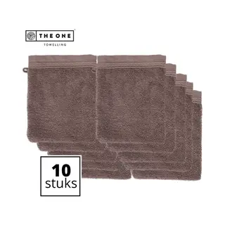 The One Towelling Washandjes - 16 X 21 Cm - 10 Stuks - Voordeelverpakking - 100% Organisch Katoen - Met Ophanglus - 550 Gr/m2 - Taupe