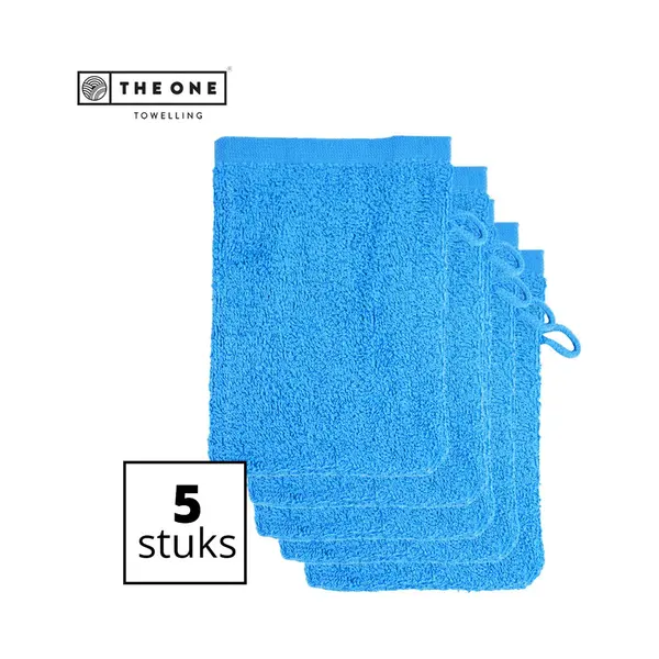 The One Towelling Washandjes - 16 X 21 Cm - 5 Stuks - Washanden - Voordeelverpakking - 100% Katoen - Aqua Azure thumbnail