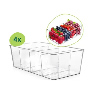 Xivada Koelkast Organizer - 4x - Keukenkast Organizers Opbergbak - Doorzichtig - Koelkast Bakjes
