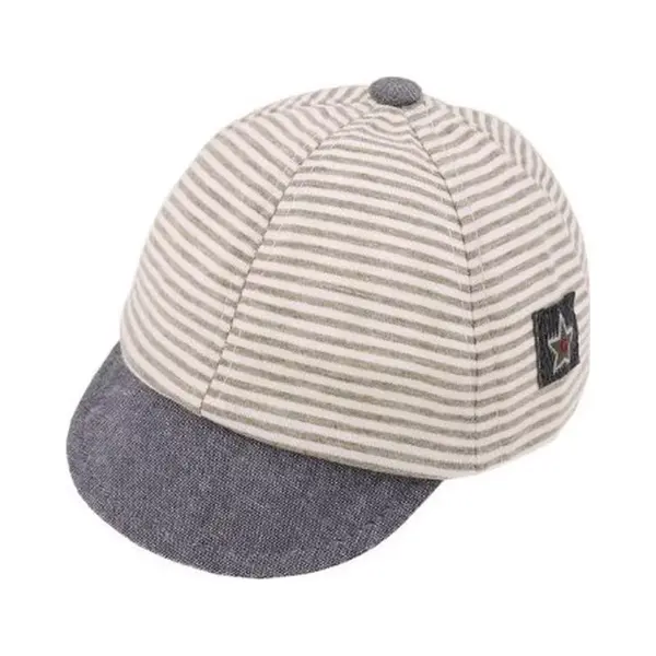 Jumada's Baby Petje Gestreept - Baby Hoed Baseball Cap Met Streepjes - Striped Baby Hat - Katoen - Grijs thumbnail