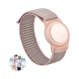 Premium Armband Geschikt Voor Apple AirTag Voor Kinderen Met Klittenband Sluiting Rose | AirTag-sleutelhanger Hoesje Kind | Polsband Gps Horloge Kind