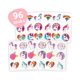 Isa's Friends® - Tattoo's Kinderen 96 Stuks - Uitdeelcadeau Unicorn - Traktatie - Tijdelijke Tattoo - Plak Tattoos - Uitdeelcadeautjes Voor Kinderen