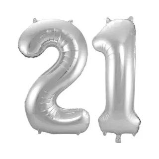 Q2P Cijfer Ballonnen Ballon Cijfer 21 Verjaardag Versiering Feest Helium Ballonnen Cijferballon Folieballon Zilver Xl Formaat