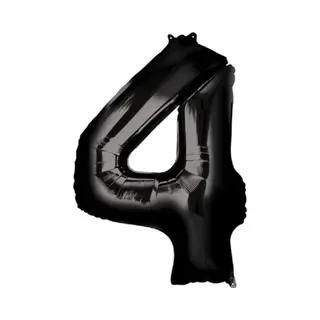 Q2P Ballon Cijfer 4 Jaar Zwart 70Cm Verjaardag Feestversiering Met Rietje