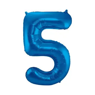 Q2P Ballon Cijfer 5 Jaar Blauw 36Cm Verjaardag Feestversiering Met Rietje