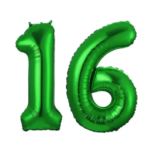 Q2P Ballon Cijfer 16 Jaar Groen Folie Ballon Verjaardag Versiering Cijfer Ballonnen Feest Versiering Met Rietje - 36Cm thumbnail